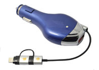 Κινητός φορτιστής τηλεφωνικών αυτοκινήτων υψηλής επίδοσης διπλός μικροϋπολογιστής USB εισελκόμενο καλώδιο